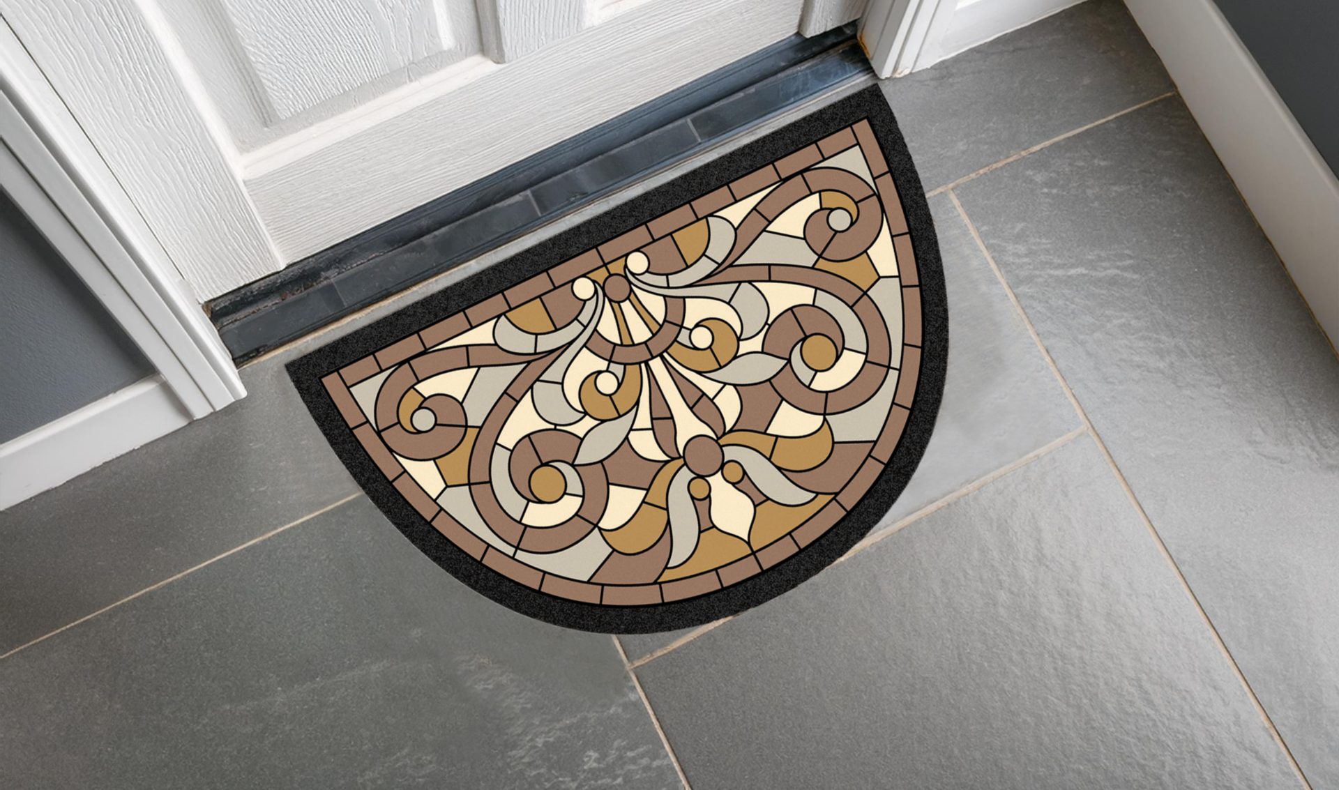 Zerbino da ingresso elegante sui toni del beige / tortora con effetto mosaico